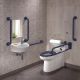 Twyfords White Doc M Pack - Left Hand Corner Pan & Cistern with Right Hand Basin Grey Grab Rails & Seat Blue Back To Wall PK8350BE